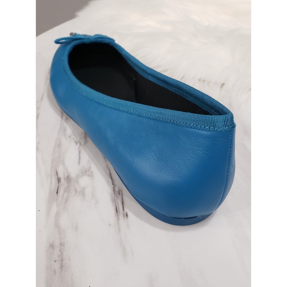 COACH Lara Silk Nappa Ballet Flats Peacock Blue Leather Bow Logo Womens Size 8.5 - Picture 6 of 7